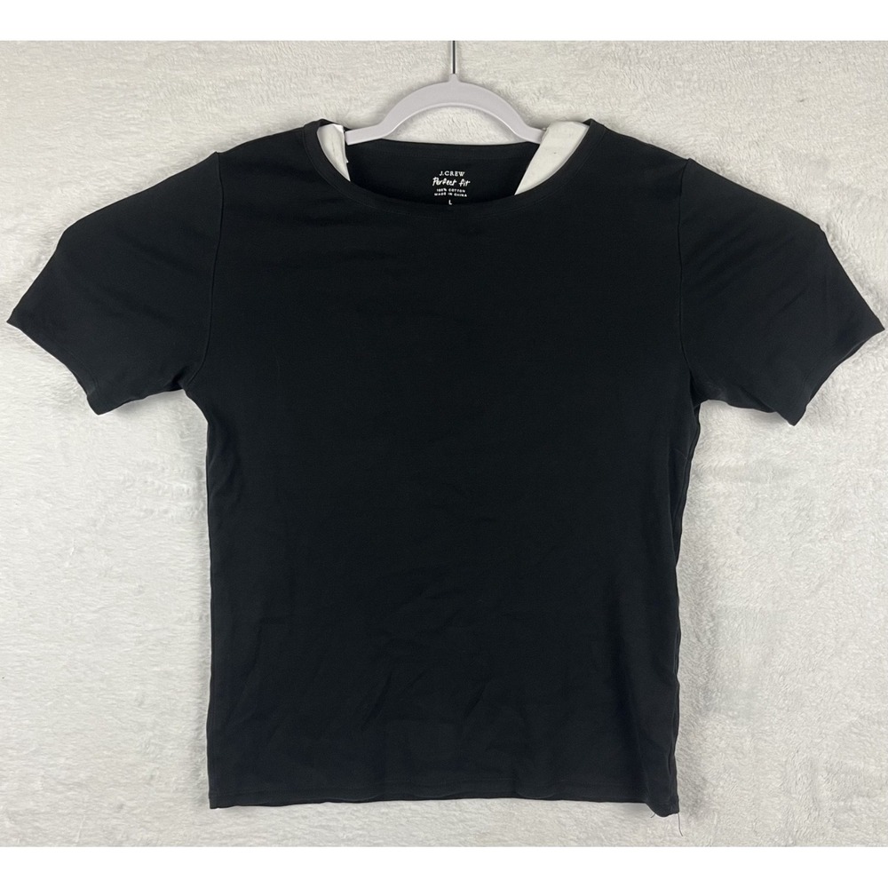 J. Crew Perfect Fit Womens Black Cotton Short Sleeve Crewneck T-Shirt L H01438